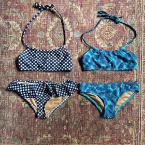 Toobydoo Swim 3-4yr Bundle of two blue bikinis plaid and grace bay pattern